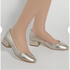 Elegant Leather Metallic Block Heel Pumps by Dune - NWT, size 6